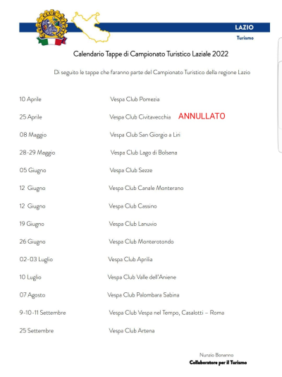 Calendario Regione LAZIO 